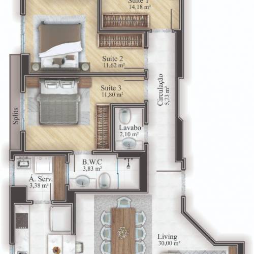 Apartamento 3 Sutes - Meia Praia