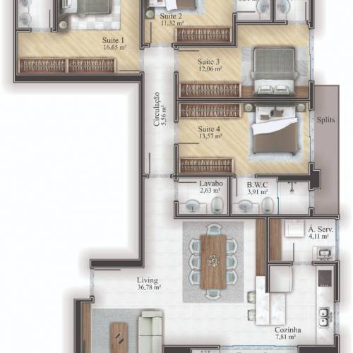 Apartamento 3 Sutes - Meia Praia